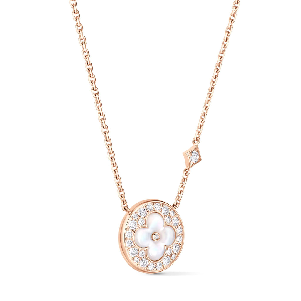 Color Blossom M Sun Pendant, Pink Gold, White Mother-of-Pearl and Diamonds