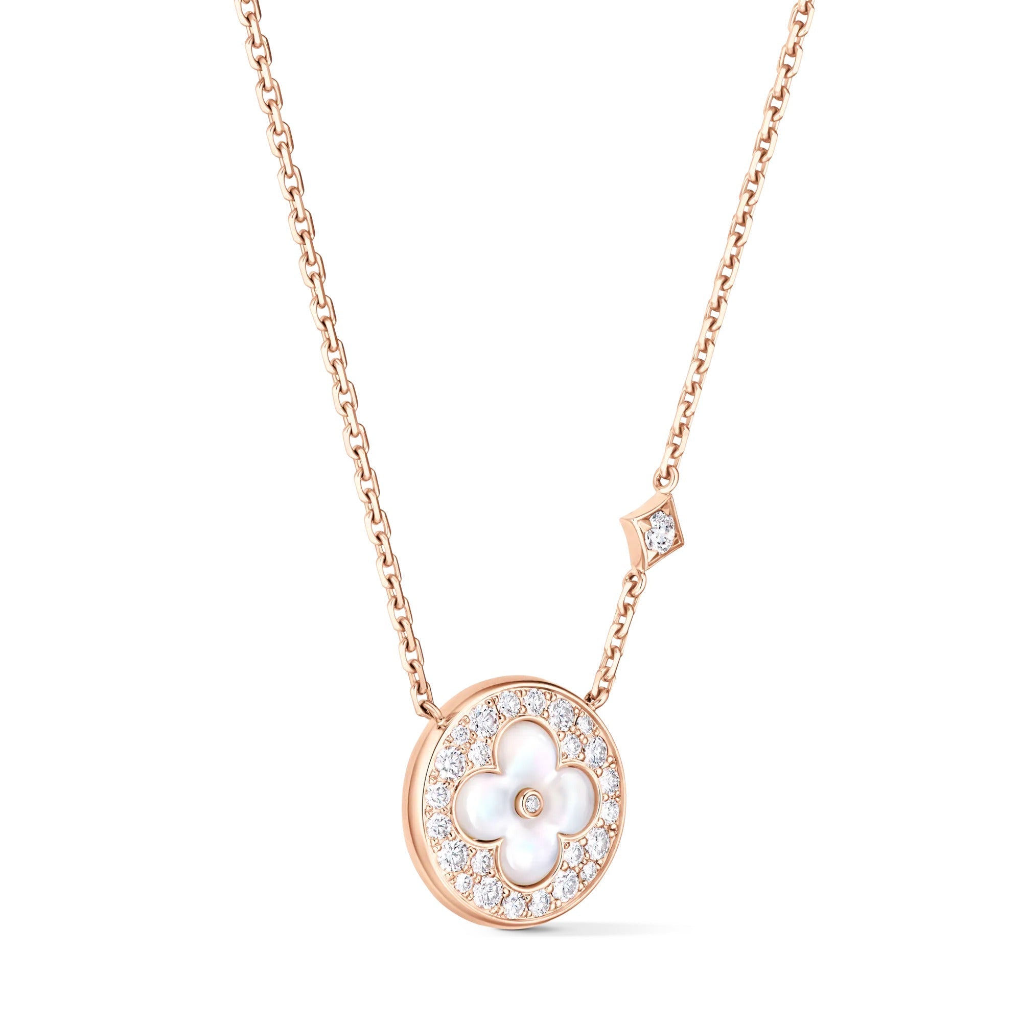 Color Blossom M Sun Pendant, Pink Gold, White Mother-of-Pearl and Diamonds