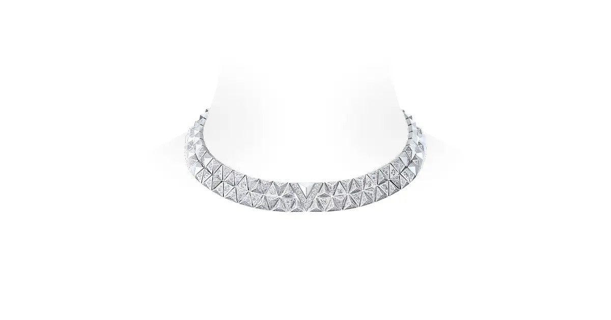 Pure V Two-Row Necklace, White Gold and Diamonds