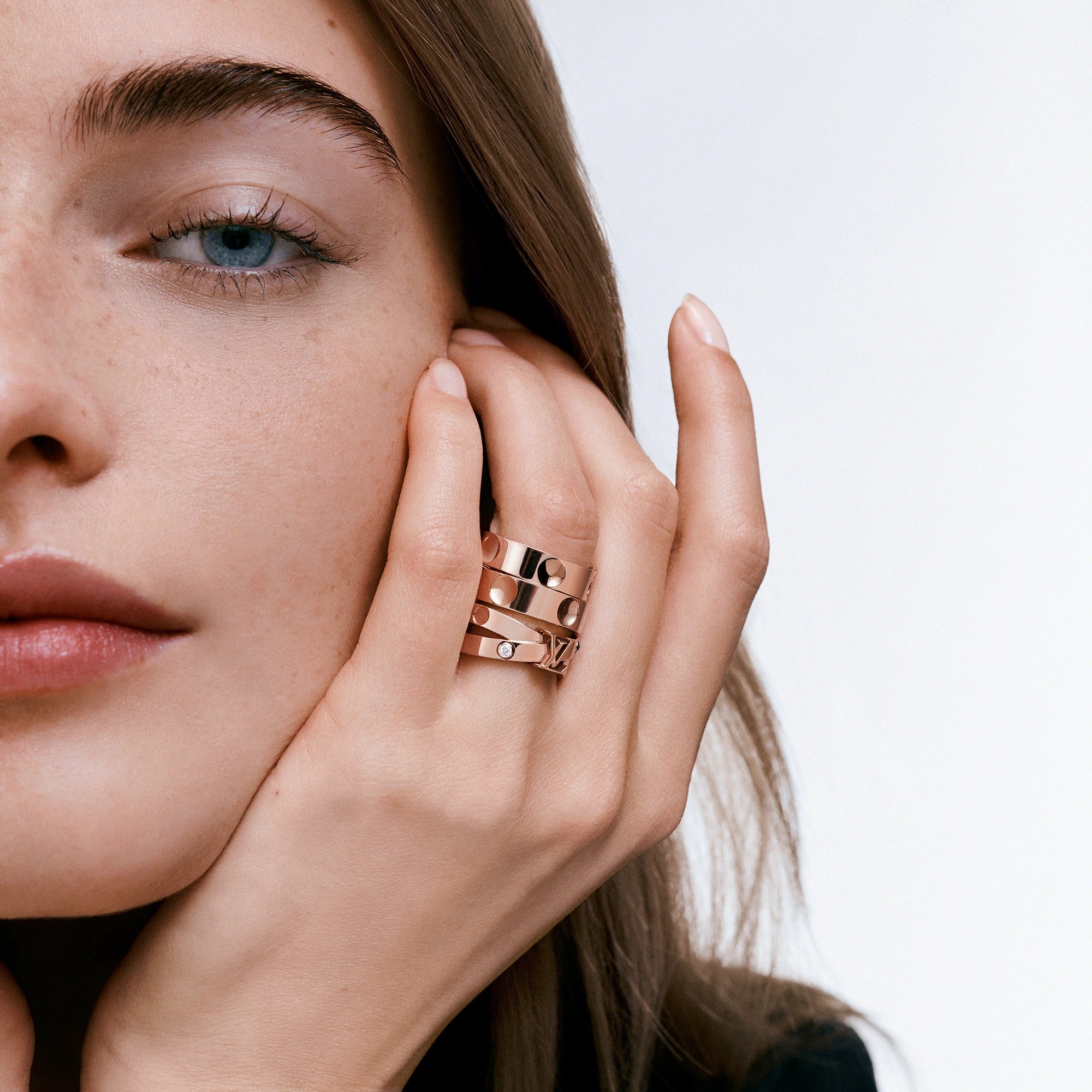 Empreinte Double Ring, Pink Gold and Diamonds