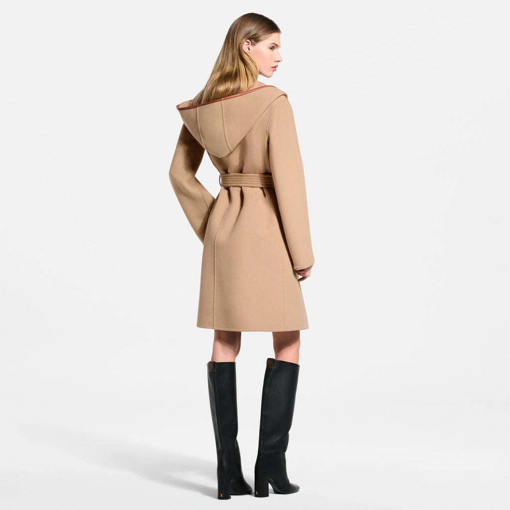 Belted Double Face Hooded Wrap Coat