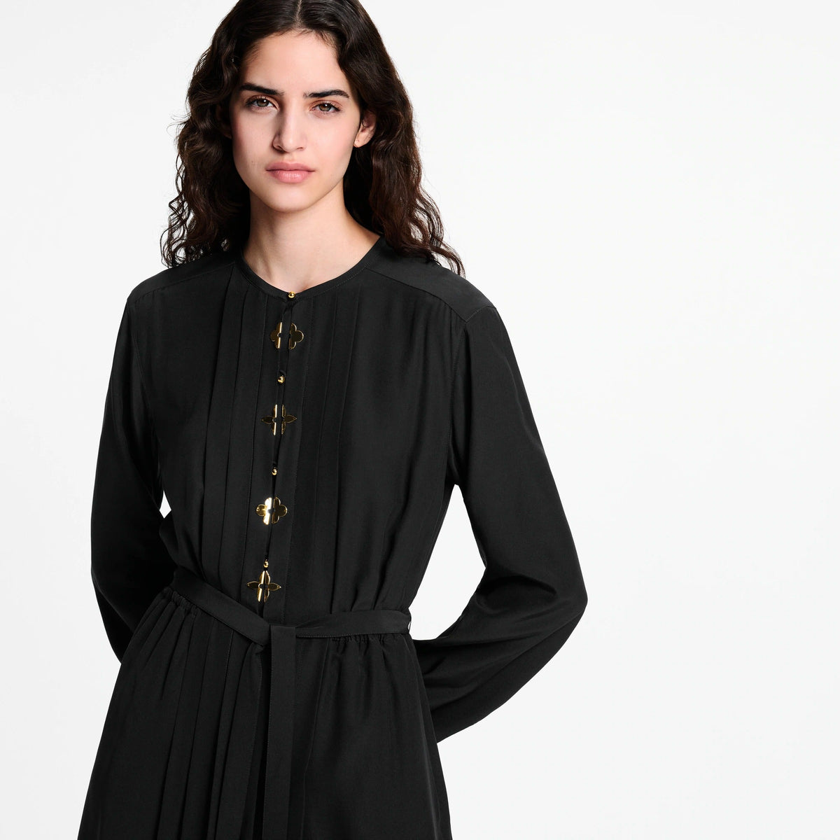 Monogram Accent Pleat Dress