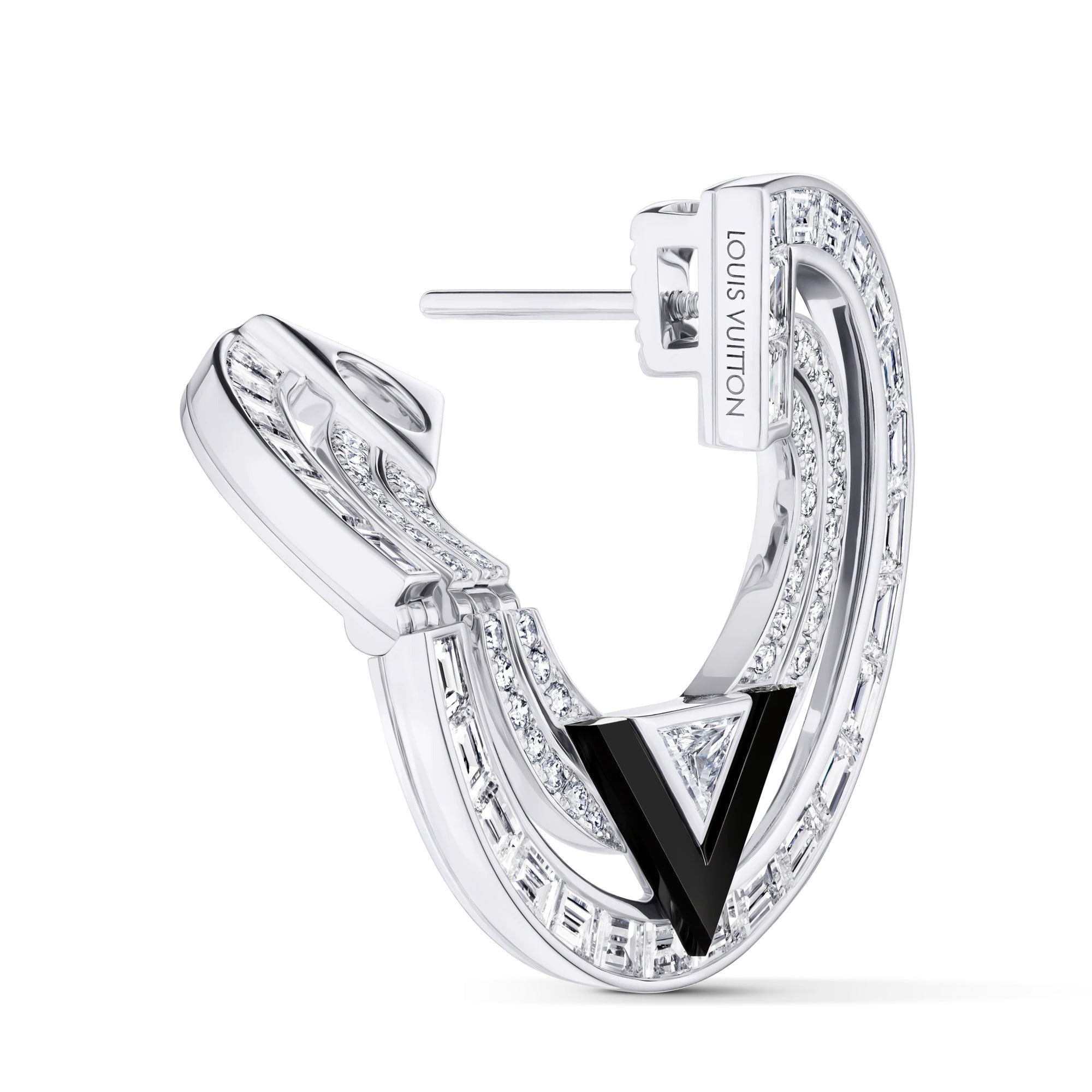 Pure V Hoops, White Gold, Onyx and Diamonds