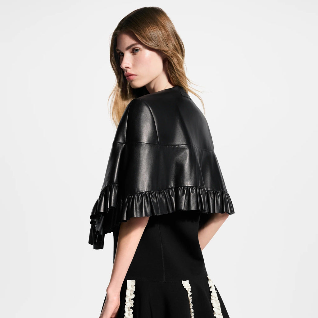 Ruffle Hem Leather Cape