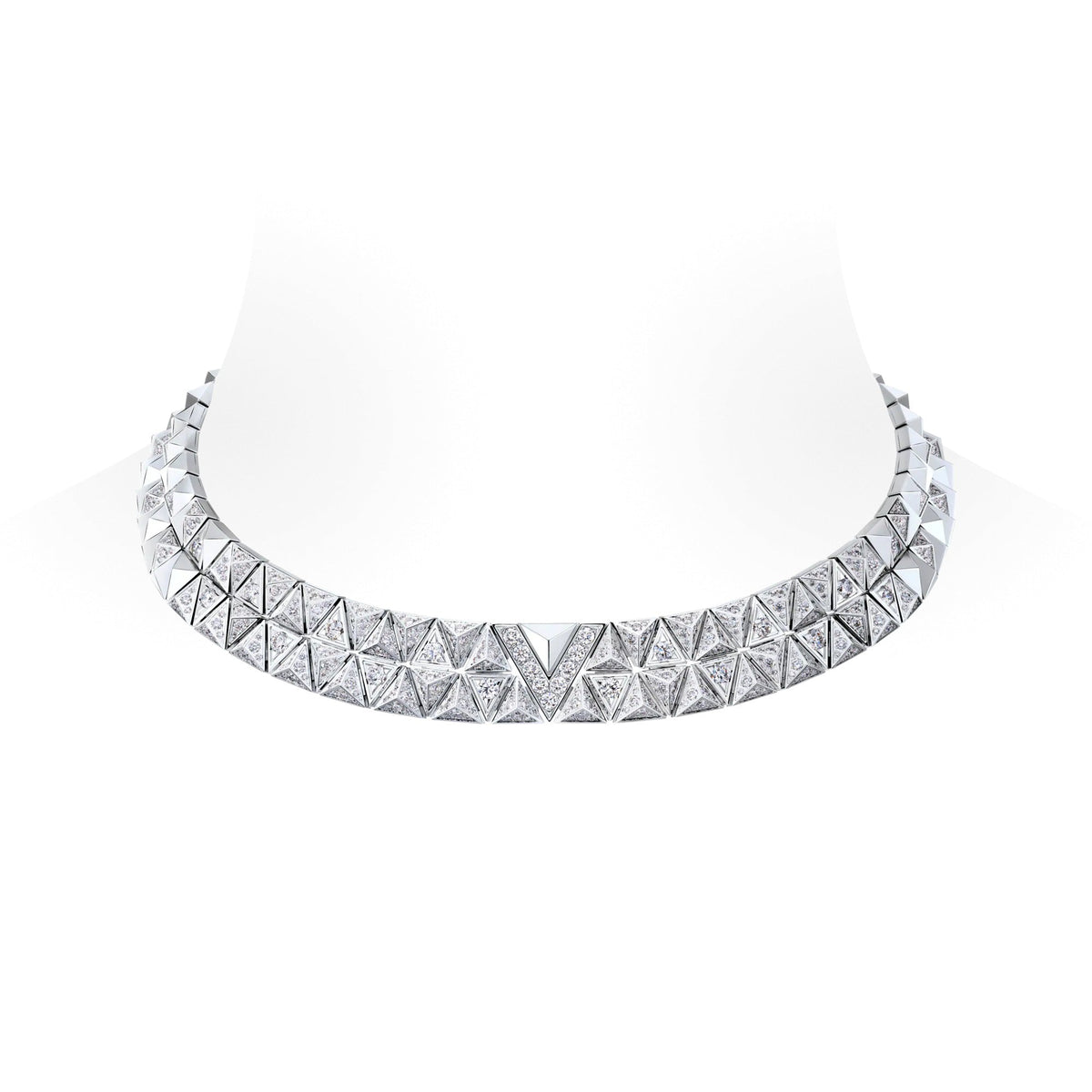 Pure V Two-Row Necklace, White Gold and Diamonds