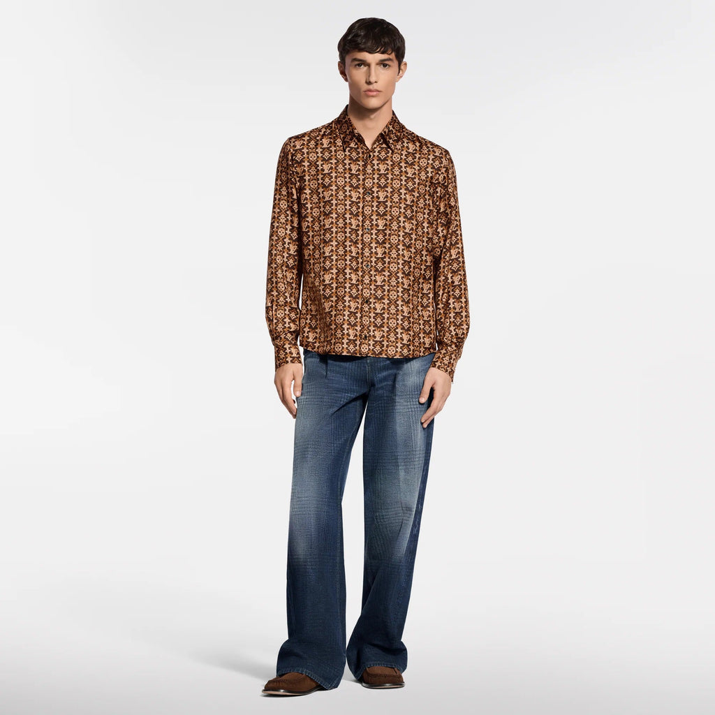 Monogram Printed Long-Sleeved Silk Shirt