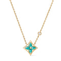 Color Blossom BB Star Pendant, Yellow Gold, Amazonite and Diamond