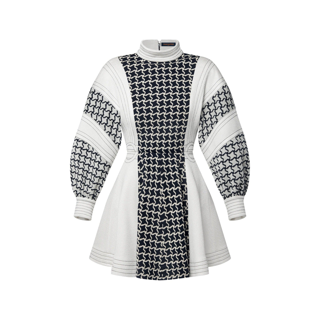 Honeycomb Jacquard Balloon Sleeve Dress