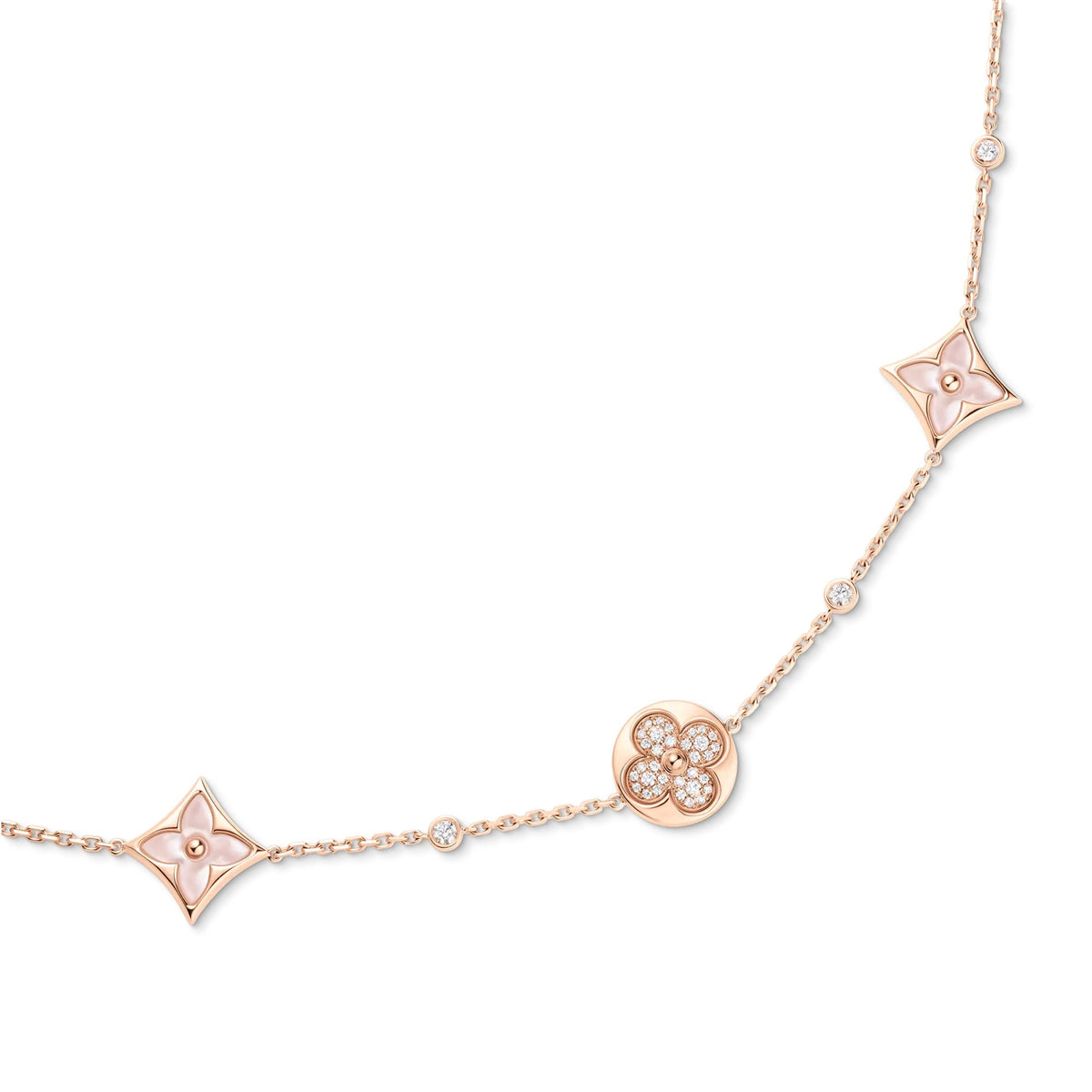 Color Blossom BB Multi-Motif Short Necklace, Pink Gold, Pink Mother-of-Pearl and Diamonds