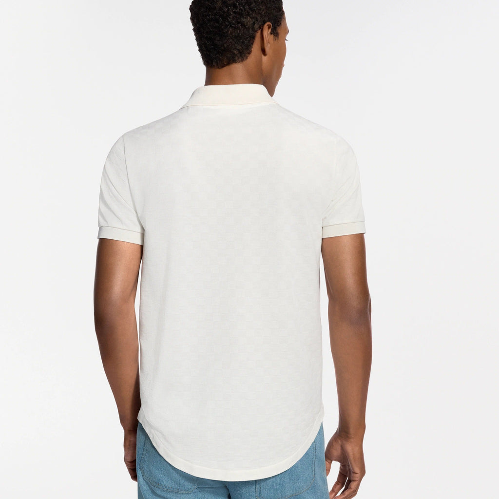 Silk-Cotton Damier Pique Polo Shirt