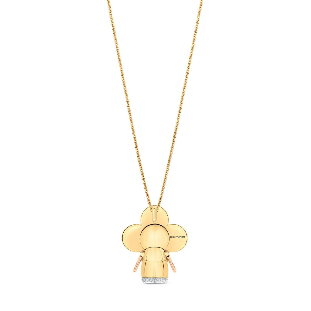 Vivienne pendant, 3 golds, red lacquer & diamonds