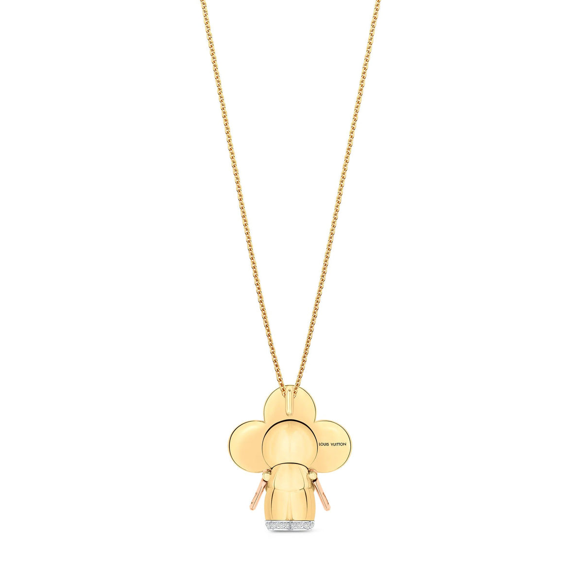 Vivienne pendant, 3 golds, red lacquer & diamonds