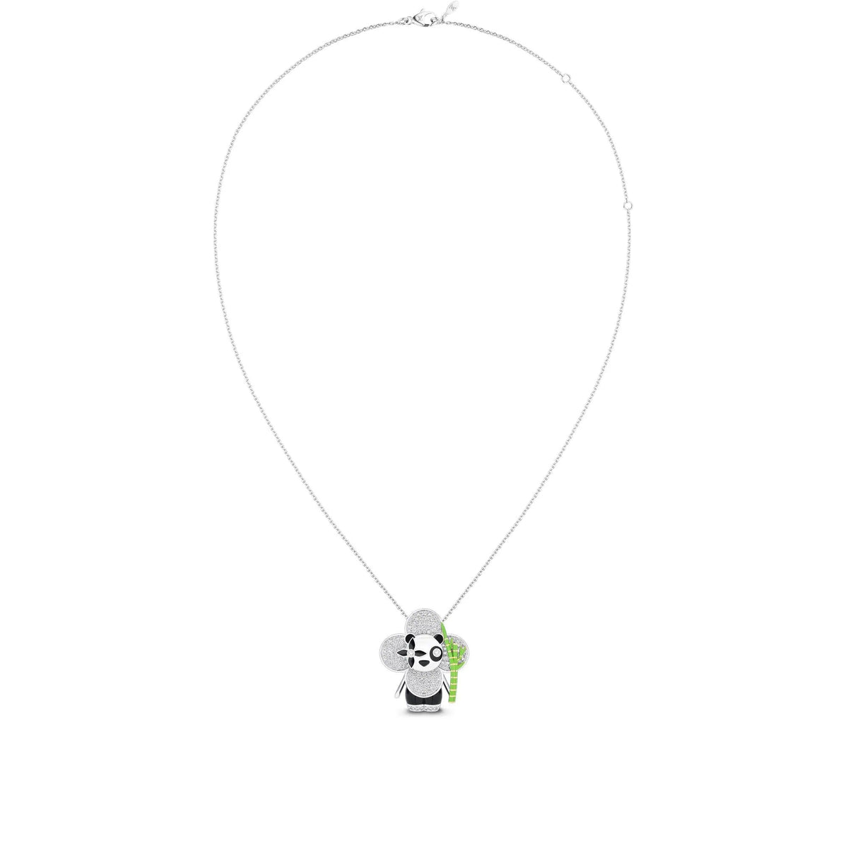 Vivienne Panda Pendant, White Gold, Yellow Gold, Onyx, Lacquer & Diamonds