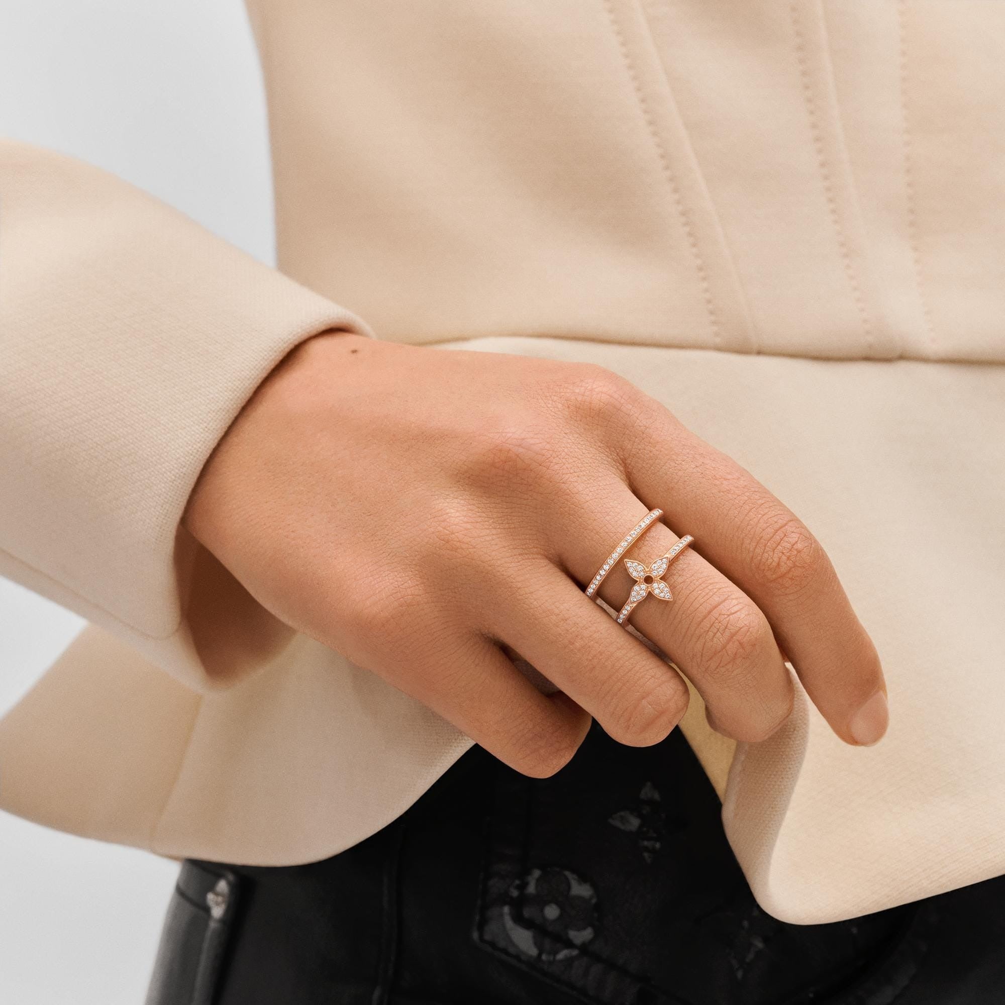 Idylle Blossom Two-Row Ring, Pink Gold And Diamonds