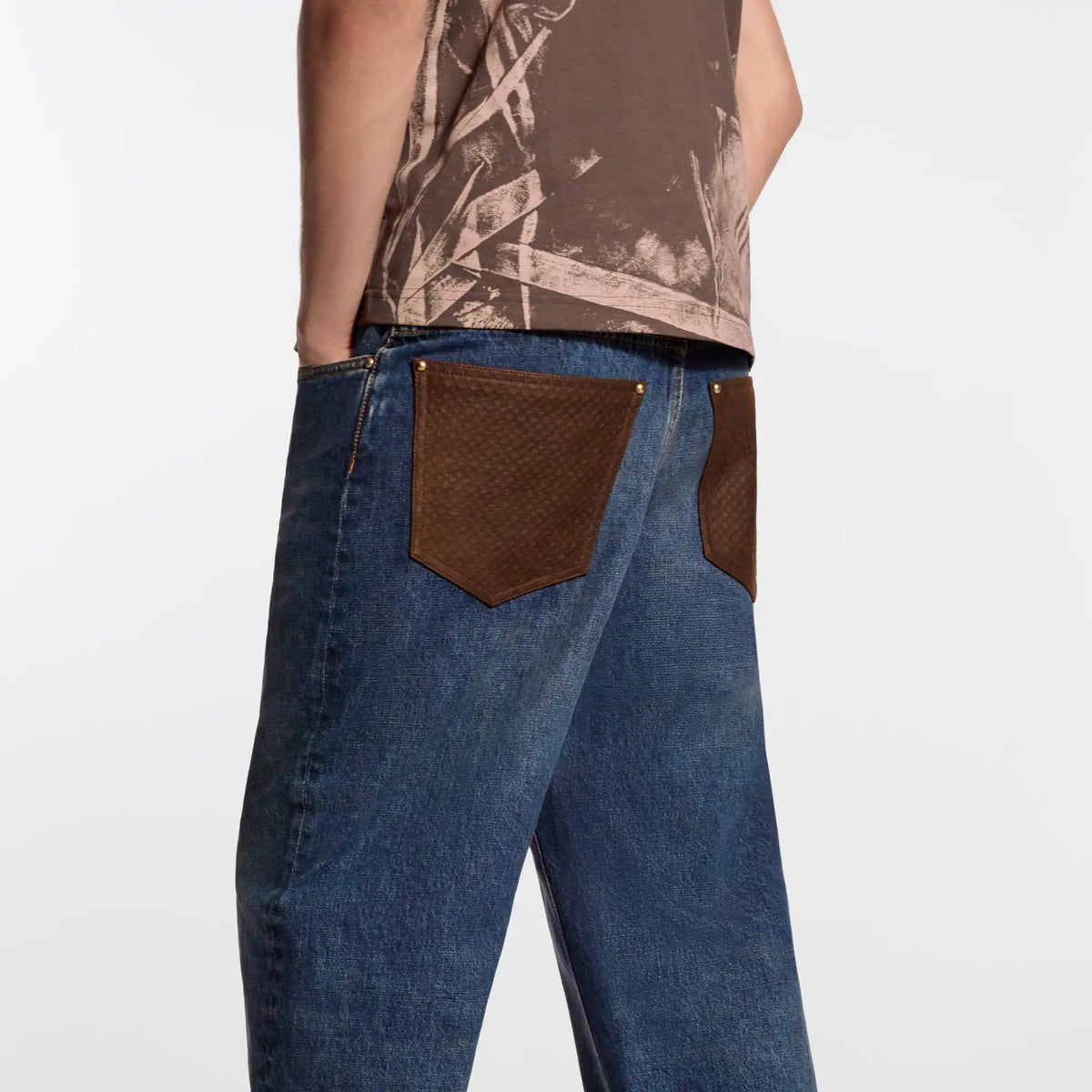 Denim Skate Pants With Leather Signature Pockets