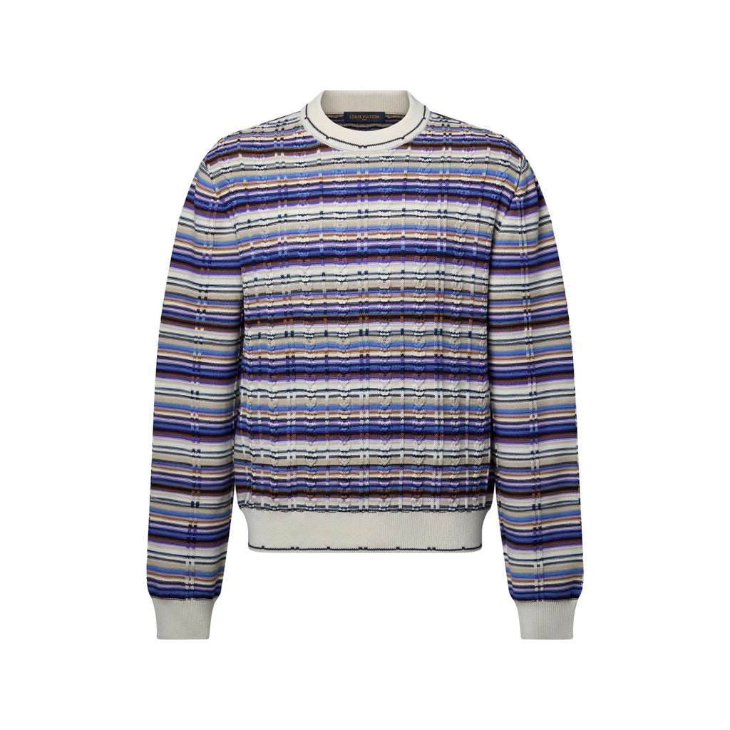 Striped Cable-Knit Crewneck