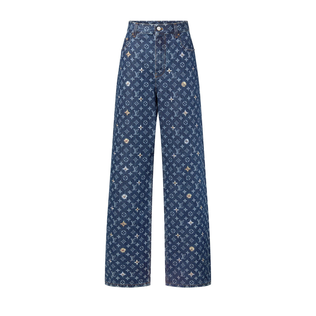 Monogram Embroidered Denim Skate Pants