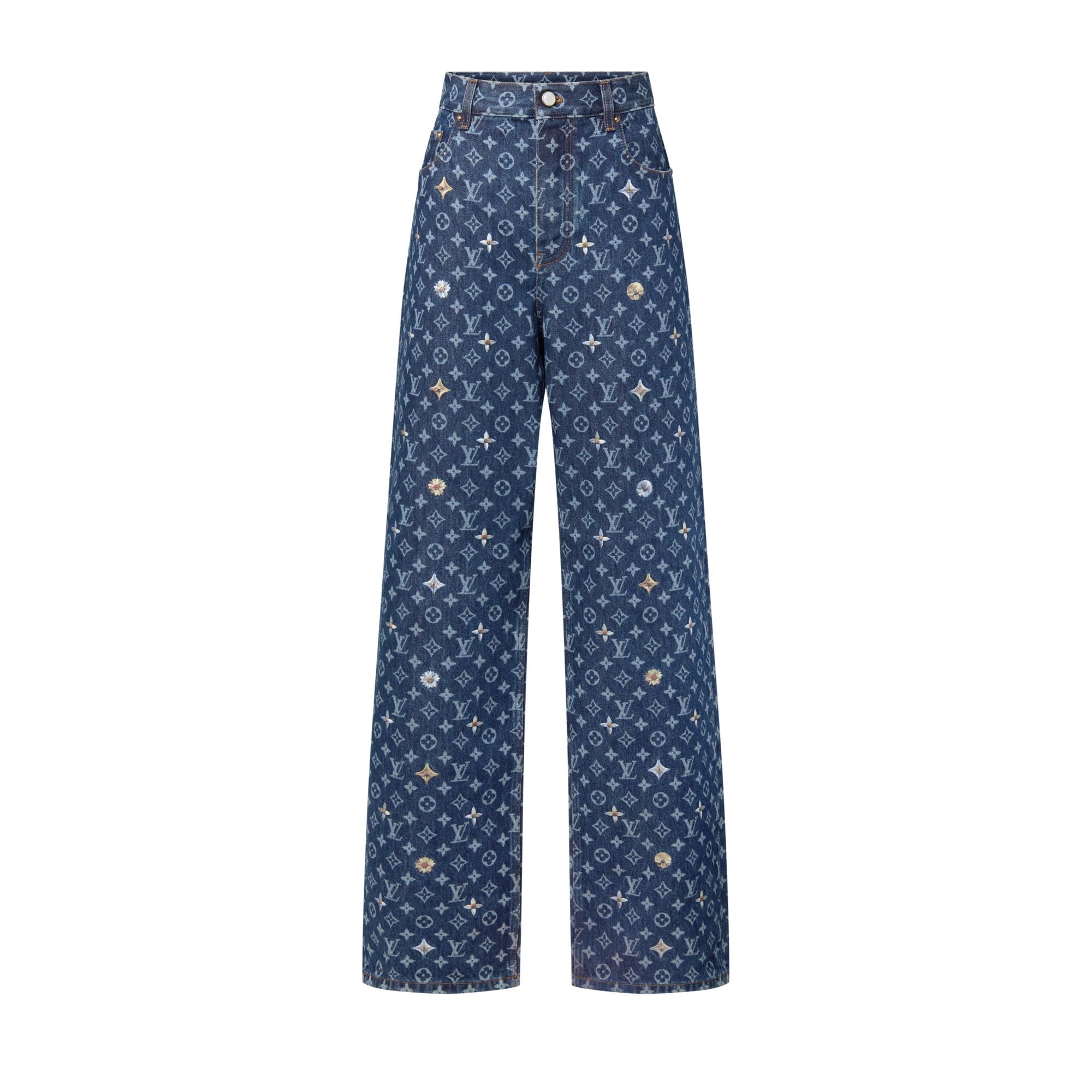 Monogram Embroidered Denim Skate Pants