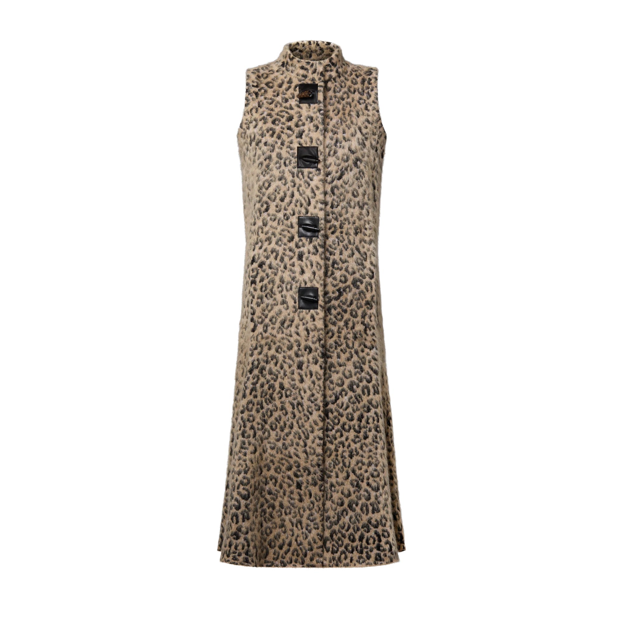 Sleevless Leopard Knit Coat