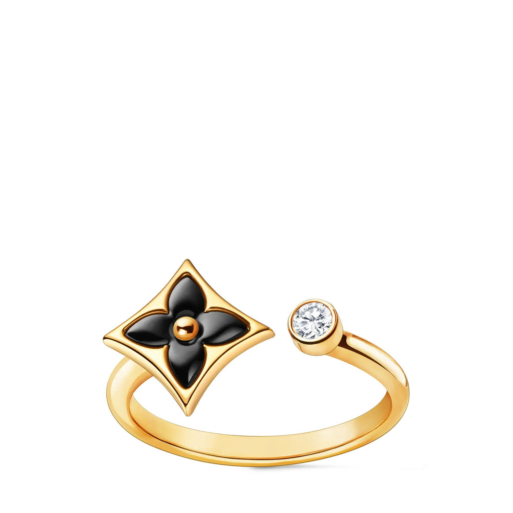 Color Blossom Mini Star Ring, Yellow Gold, Onyx and Diamond