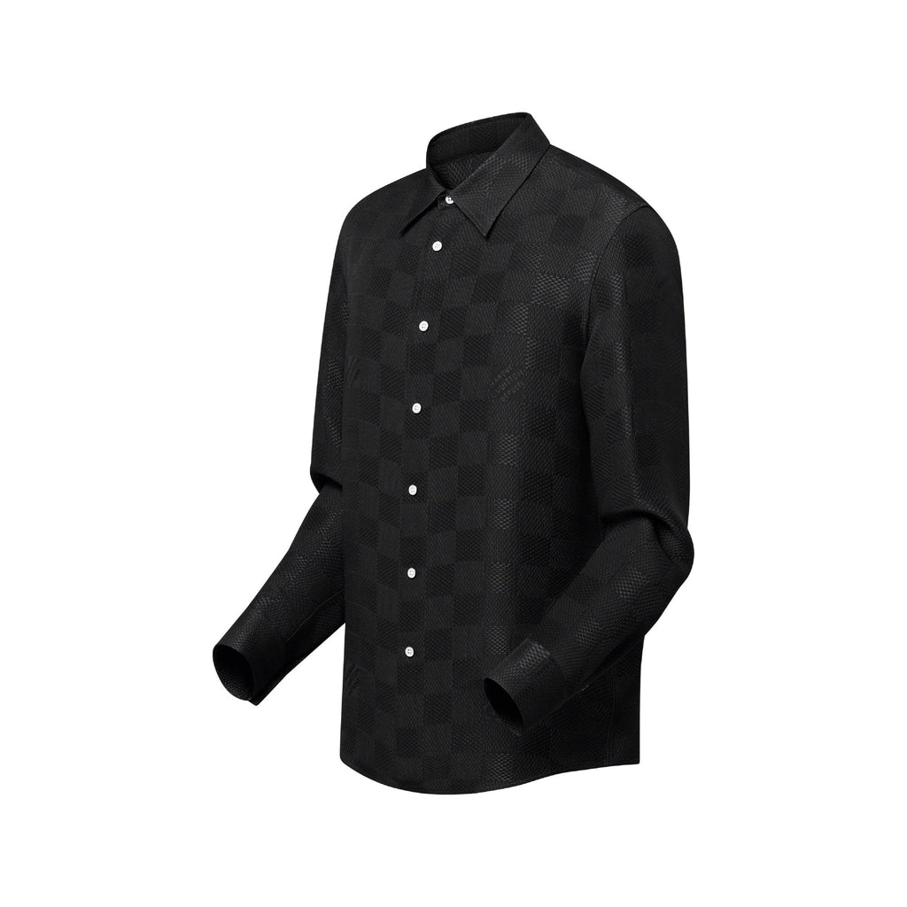 Jacquard Damier Long-Sleeved Silk Shirt