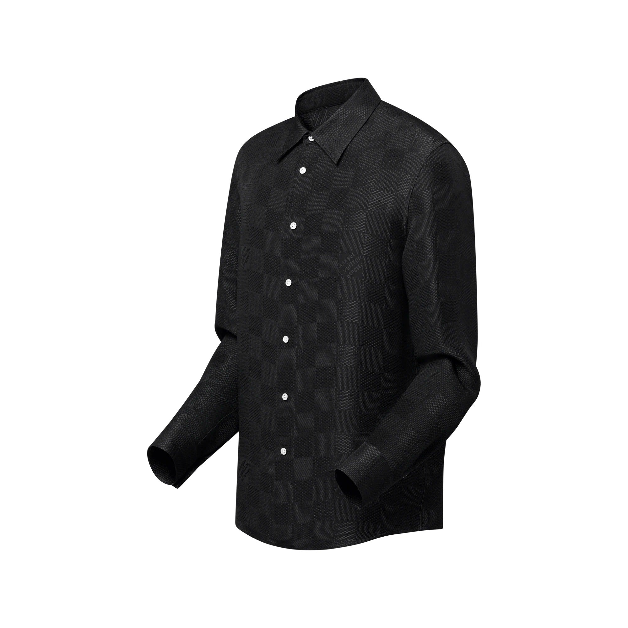 Jacquard Damier Long-Sleeved Silk Shirt