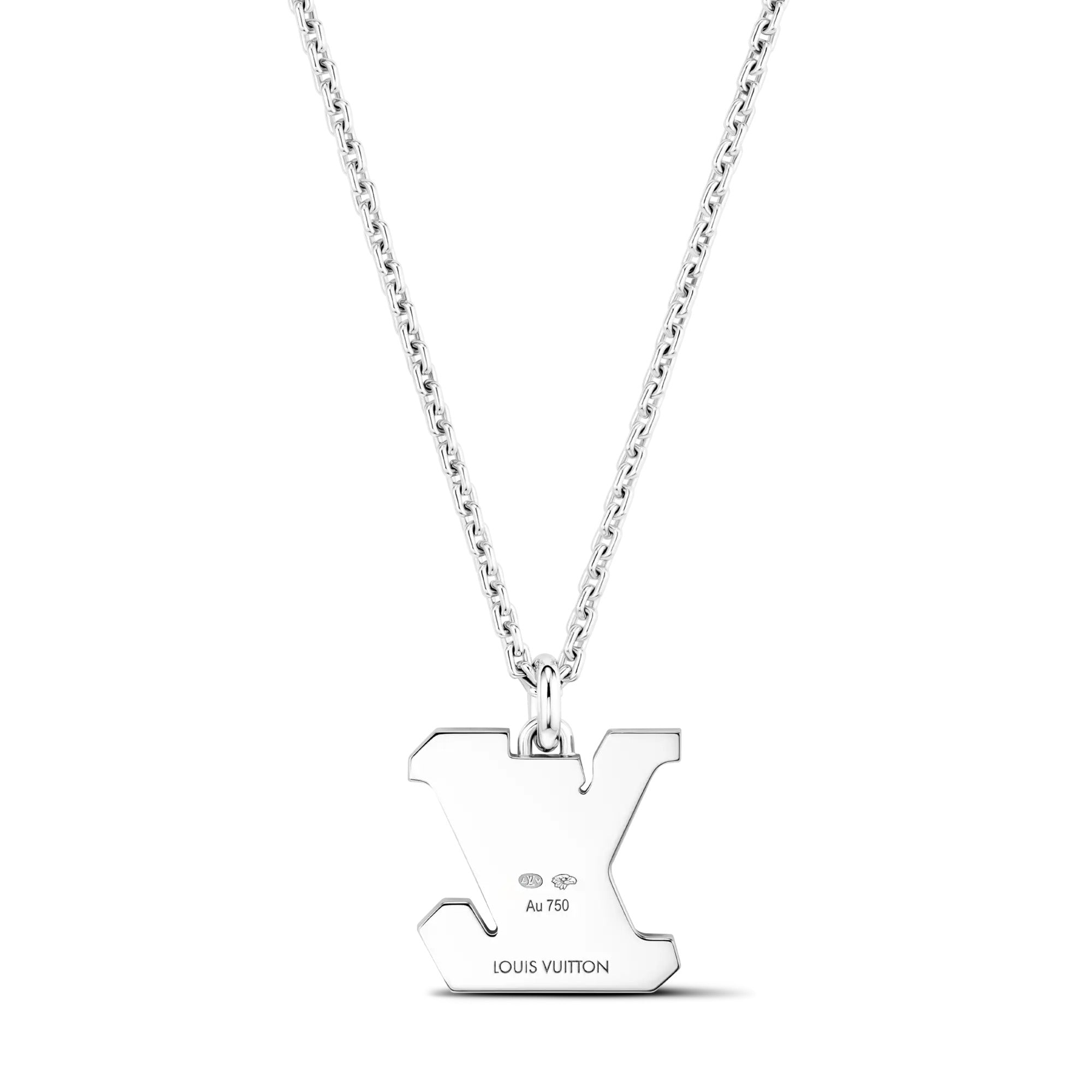 LV Medium Pendant, White Gold, Diamonds and Black Lacquer