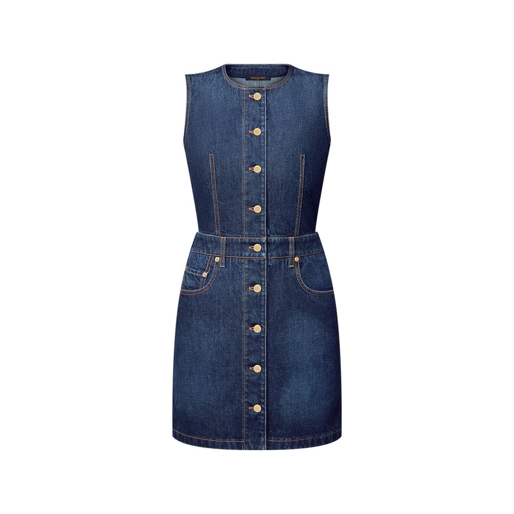 Button Front Washed Denim Dress