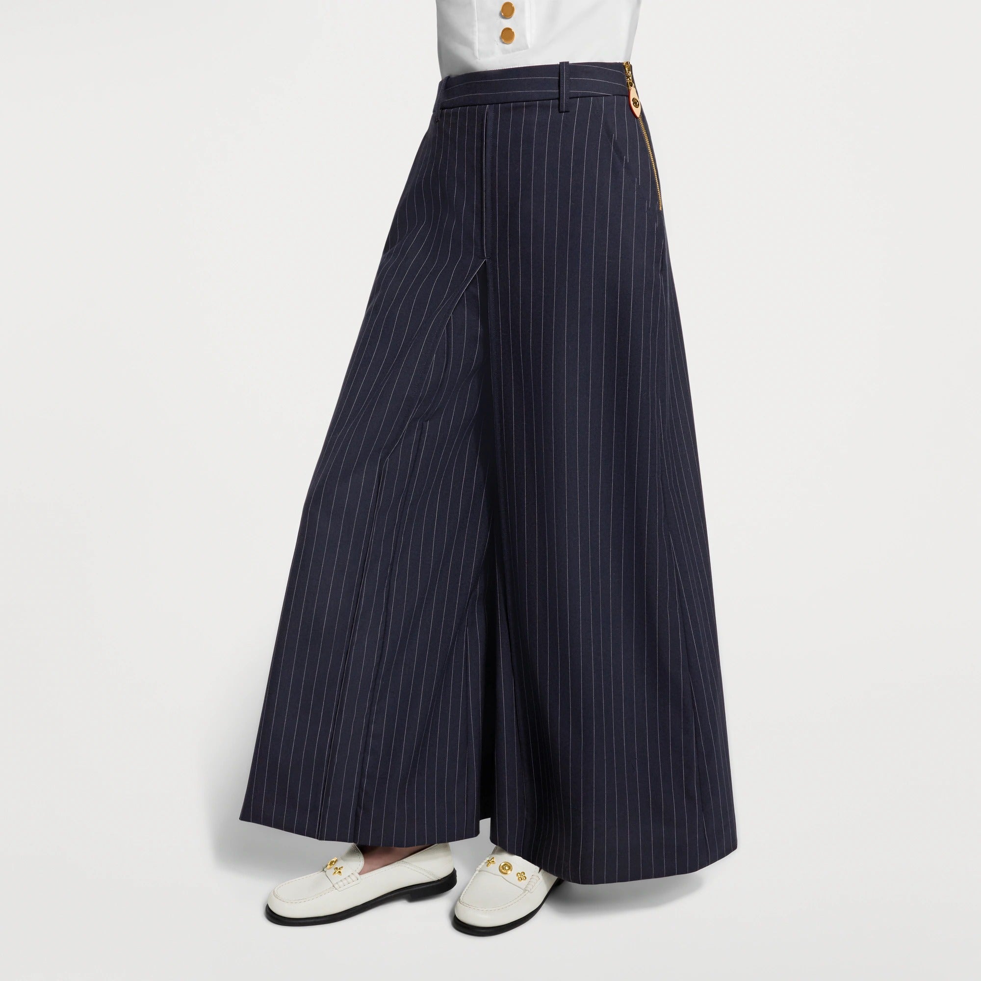 Wide-Leg Pinstriped Pants