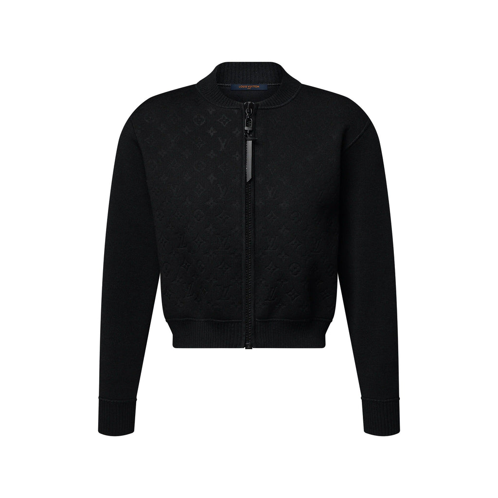 Monogram Accent Zip-Up Knit Jacket
