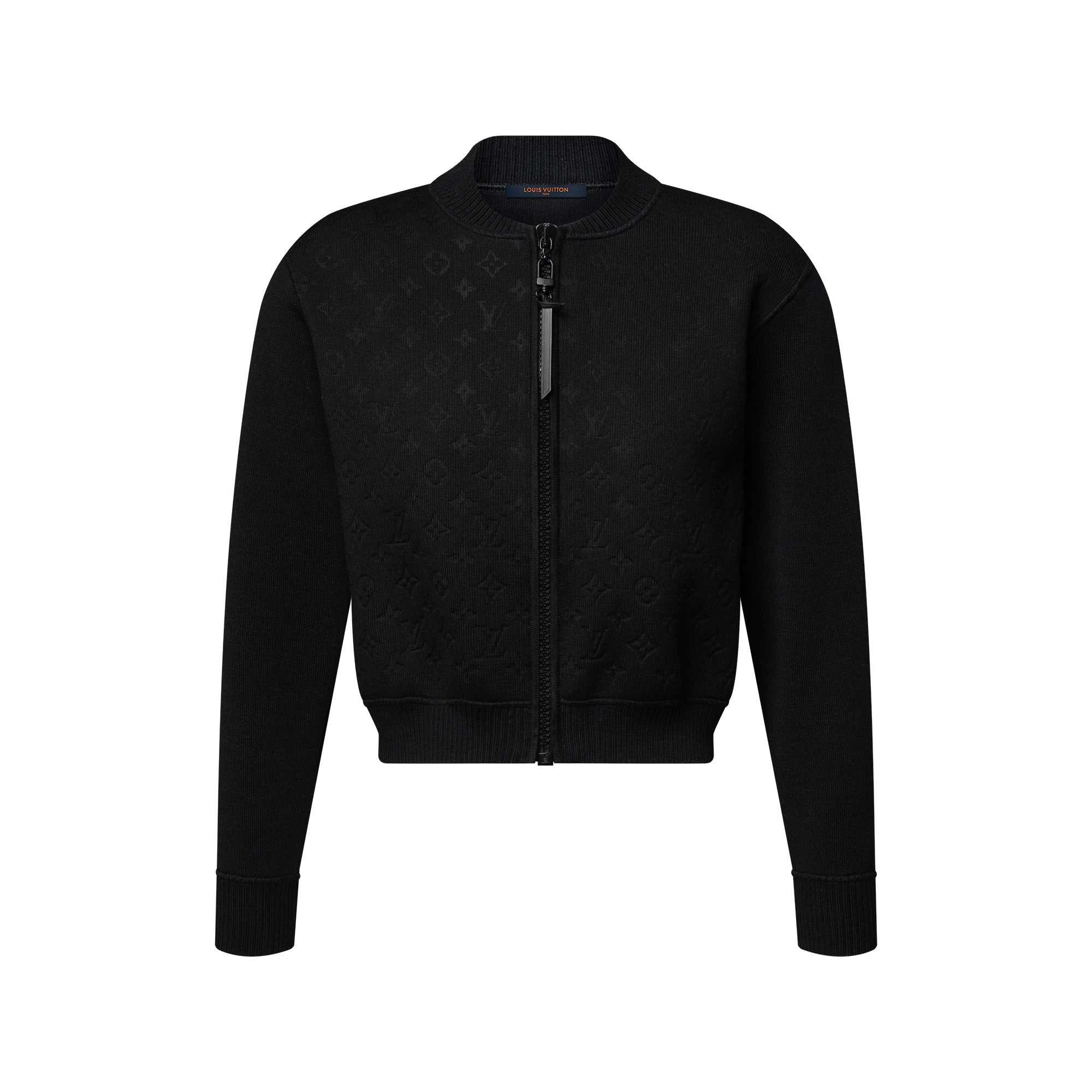 Monogram Accent Zip-Up Knit Jacket