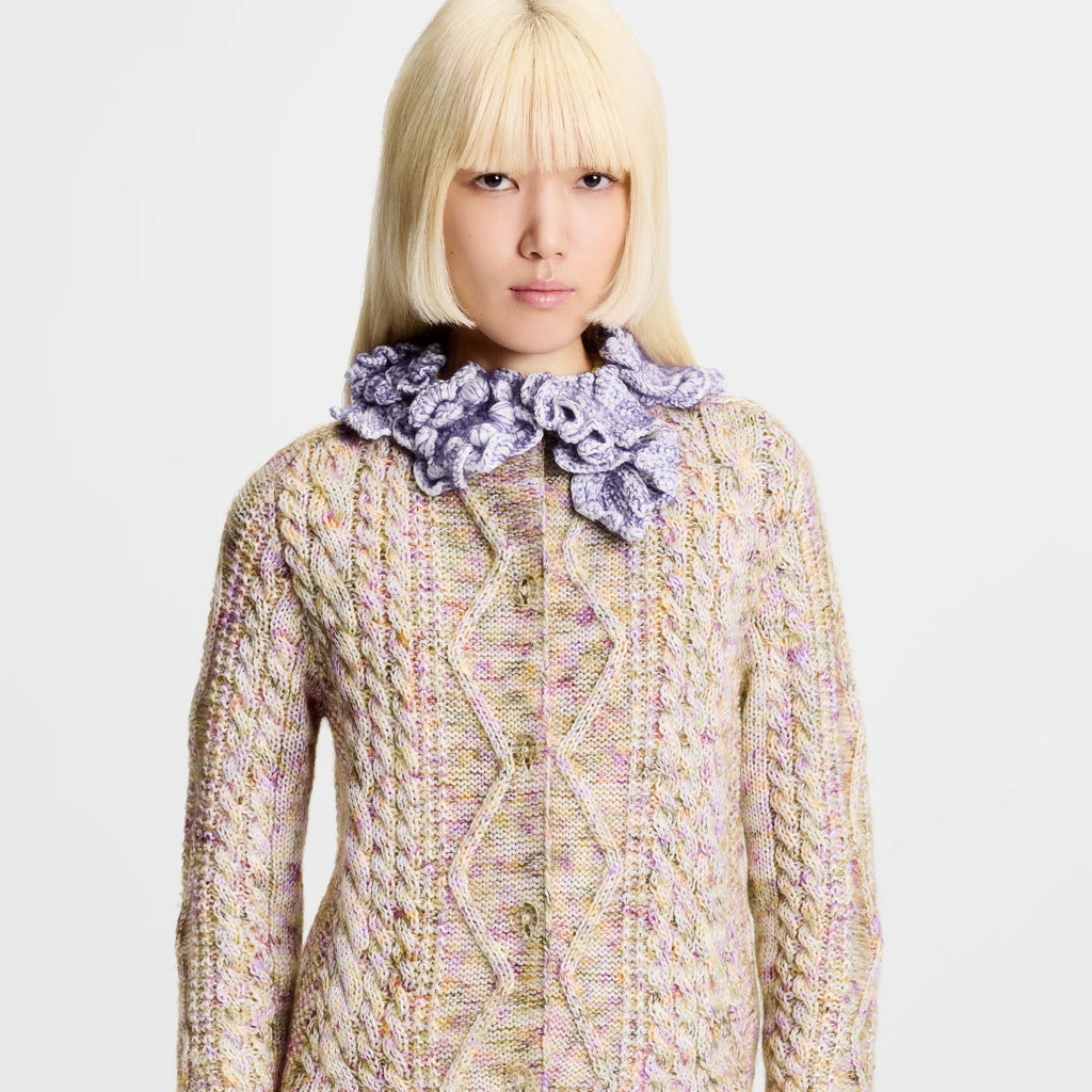 Knitted Flower Collar Cardigan