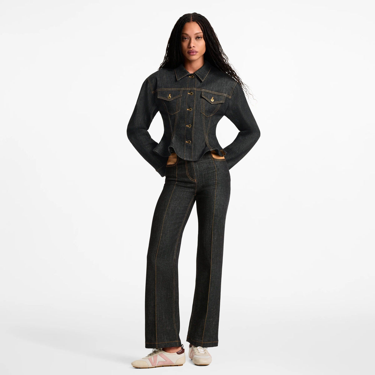 Leather Accent Jeans