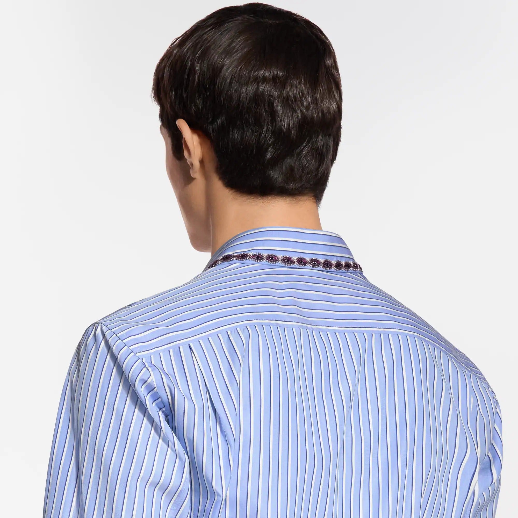 Bead-Embroidered Long-Sleeved Striped Shirt