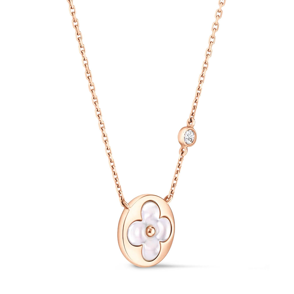 Color Blossom BB Sun Pendant, Pink Gold, White Mother-of-Pearl and Diamond