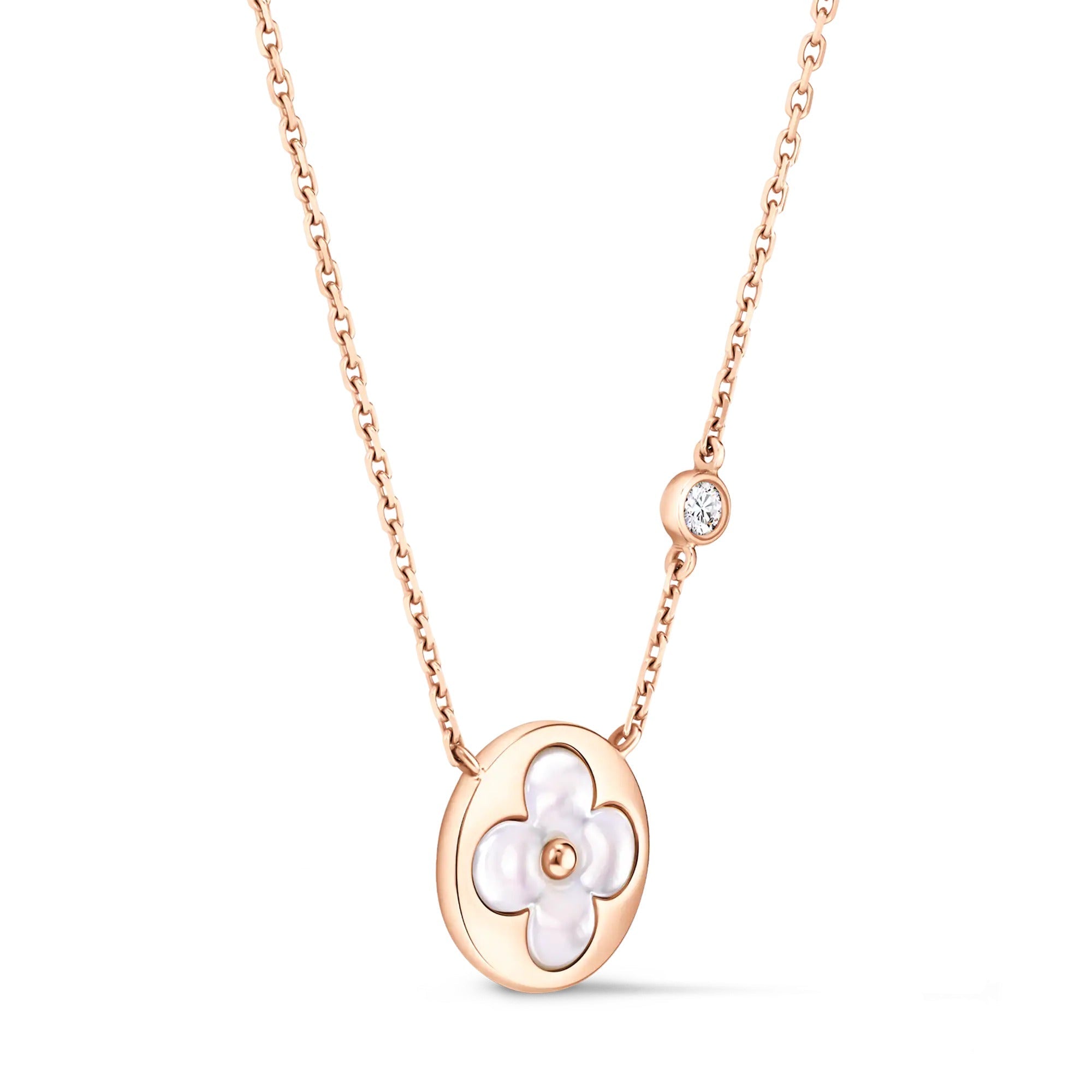 Color Blossom BB Sun Pendant, Pink Gold, White Mother-of-Pearl and Diamond