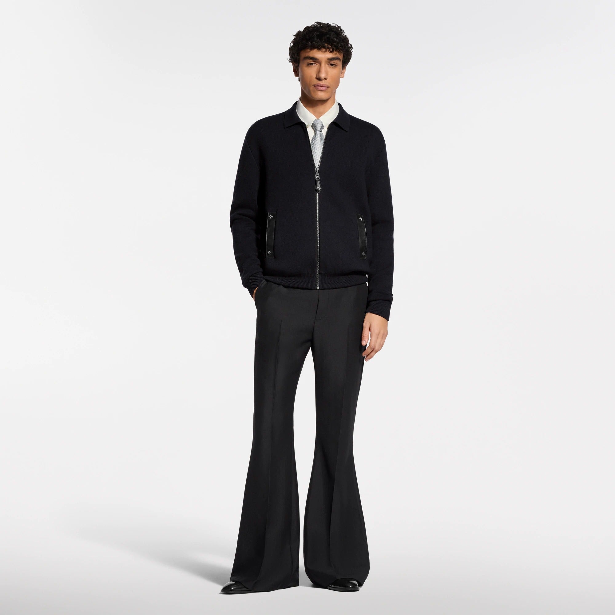 Knit Blouson With Leather Details