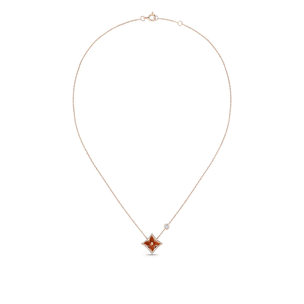 Color Blossom BB Star Pendant, Pink Gold, Cornelian and Diamond