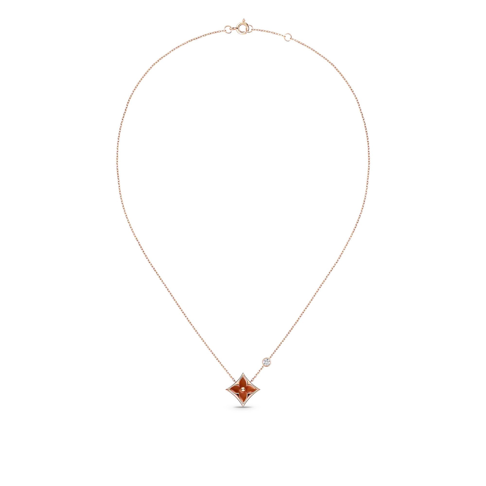 Color Blossom BB Star Pendant, Pink Gold, Cornelian and Diamond