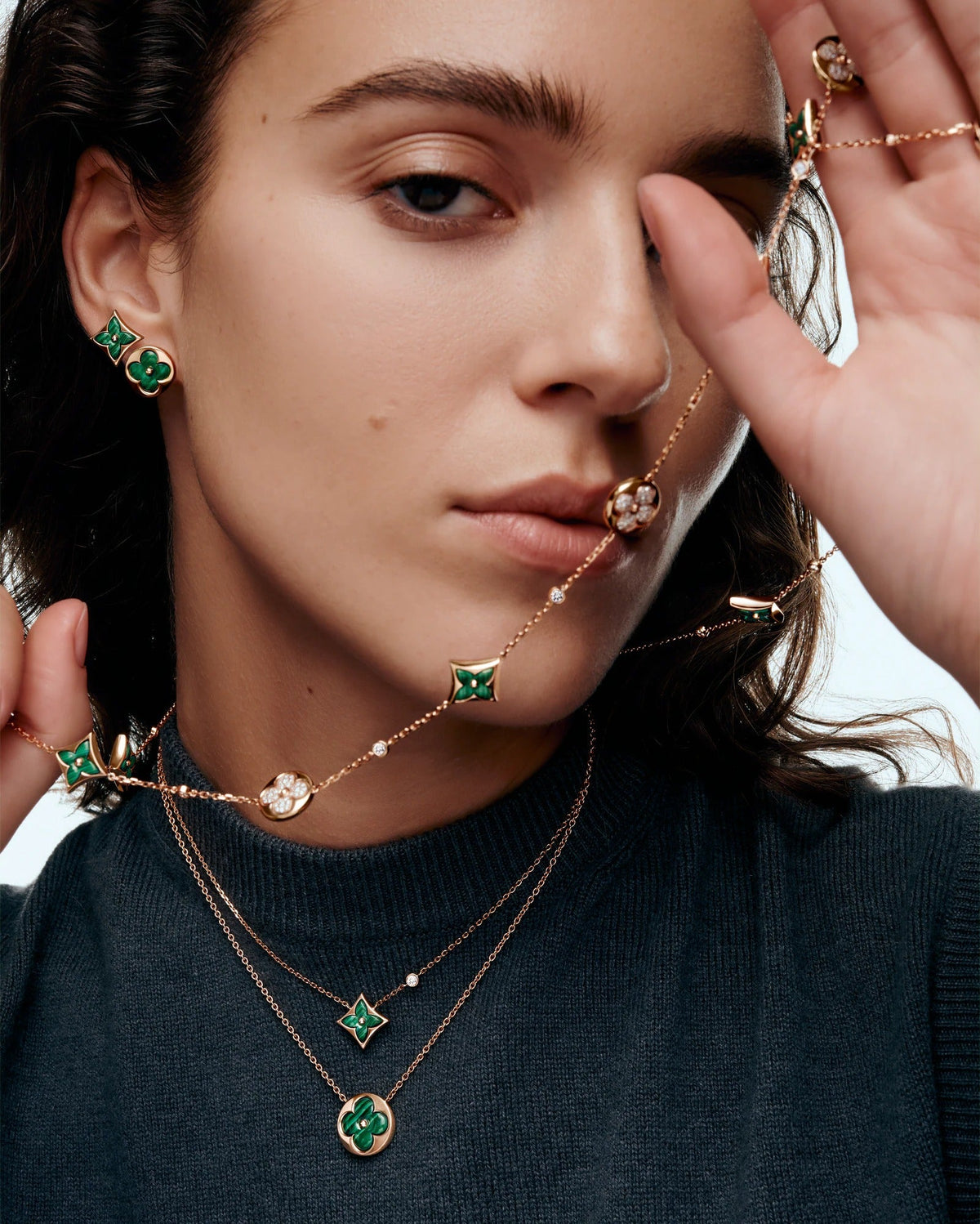 Color Blossom BB Star Pendant, Pink Gold, Malachite and Diamond