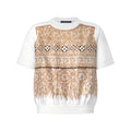 Woven Print Front Knit Top