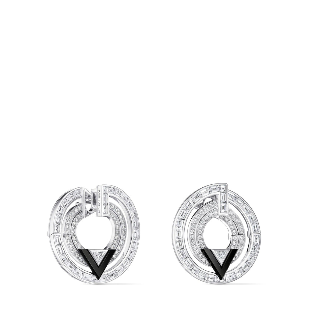 Pure V Hoops, White Gold, Onyx and Diamonds