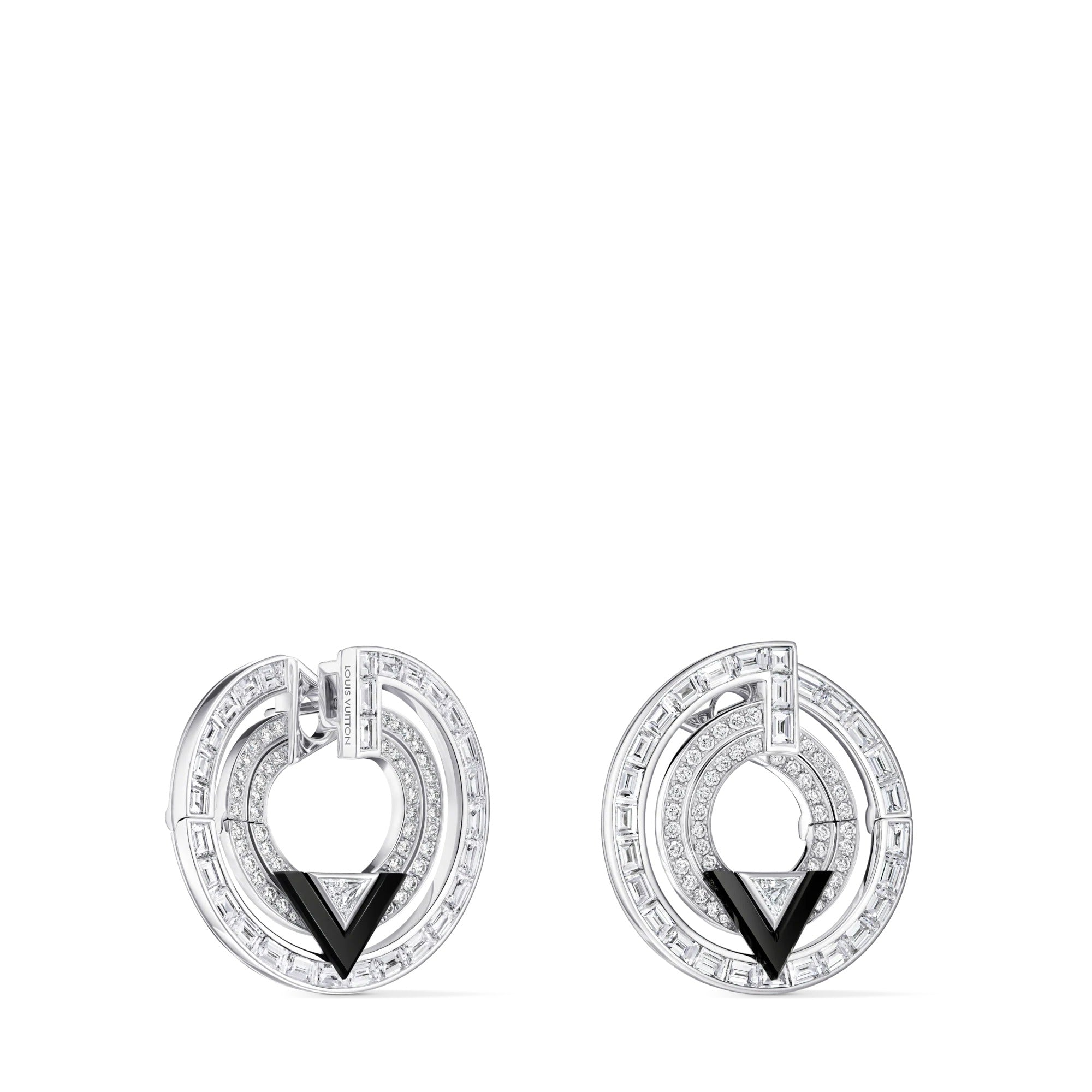 Pure V Hoops, White Gold, Onyx and Diamonds