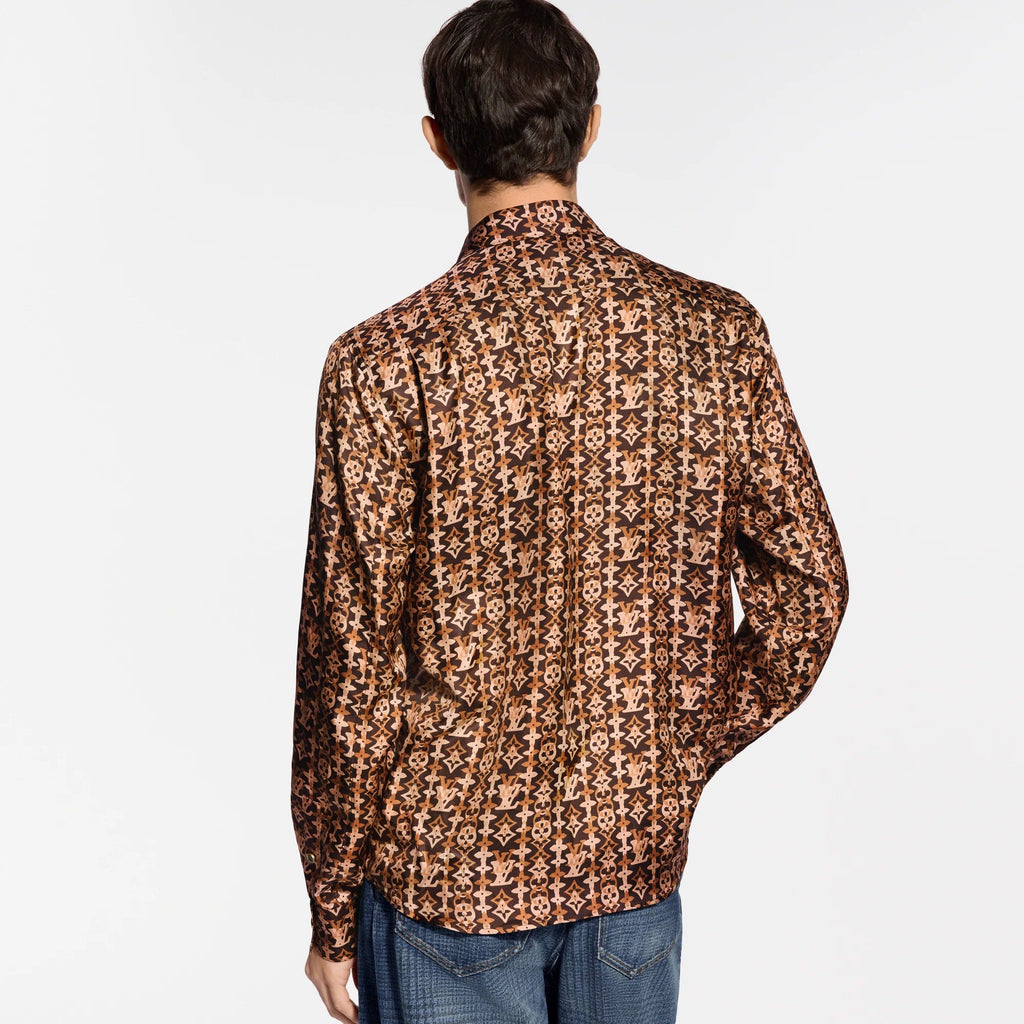 Monogram Printed Long-Sleeved Silk Shirt