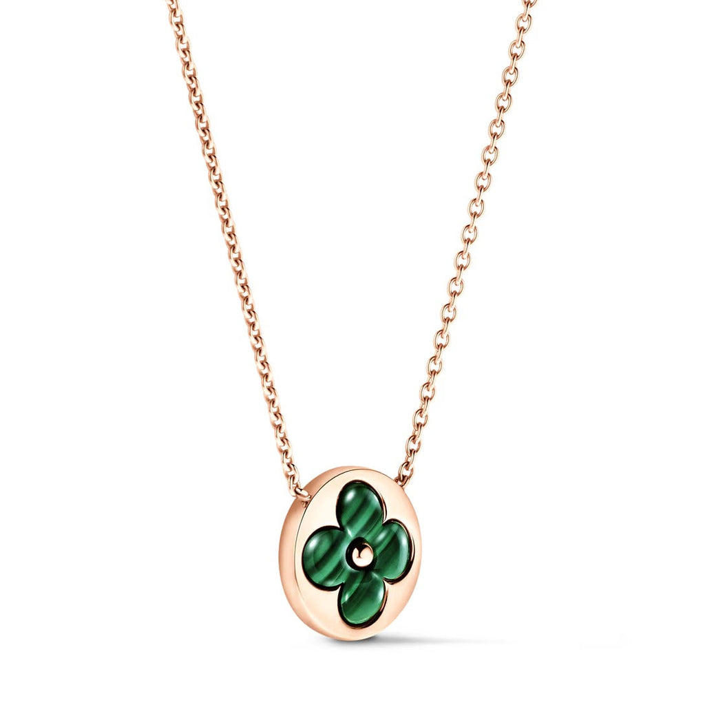 Color Blossom M Sun Pendant, Pink Gold and Malachite
