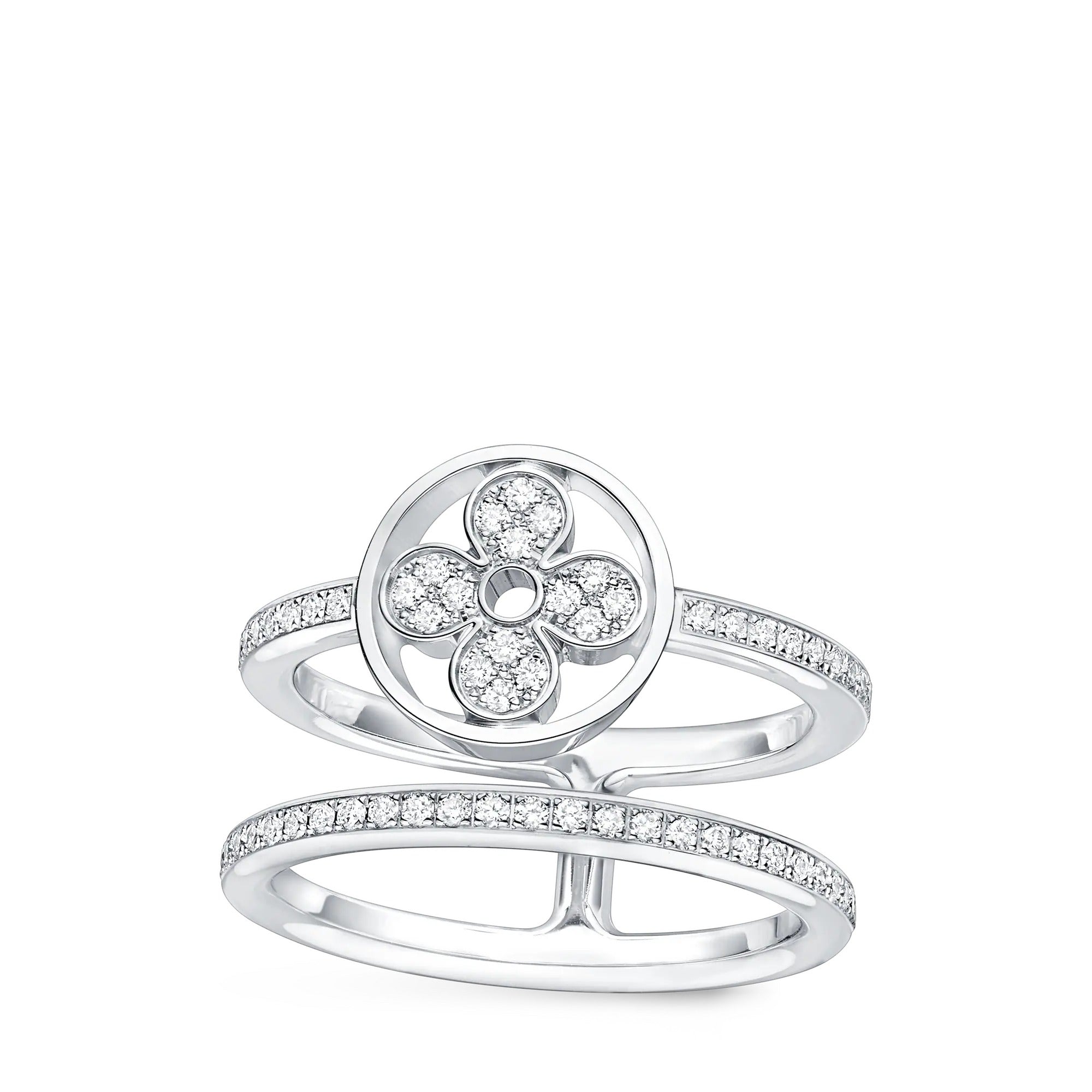 Idylle Blossom Two-Row Ring, White Gold And Diamonds
