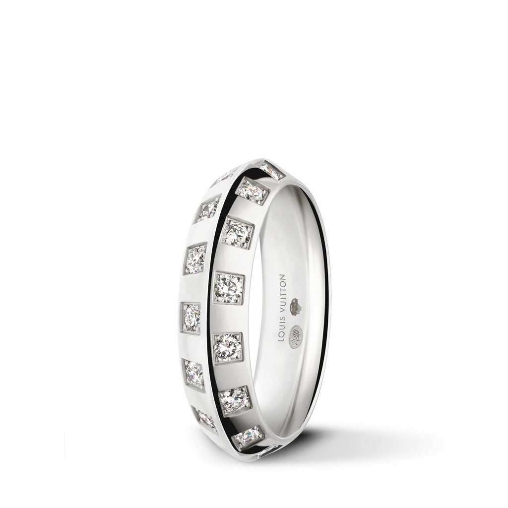 Le Damier de Louis Vuitton Medium Ring, White Gold and Diamonds