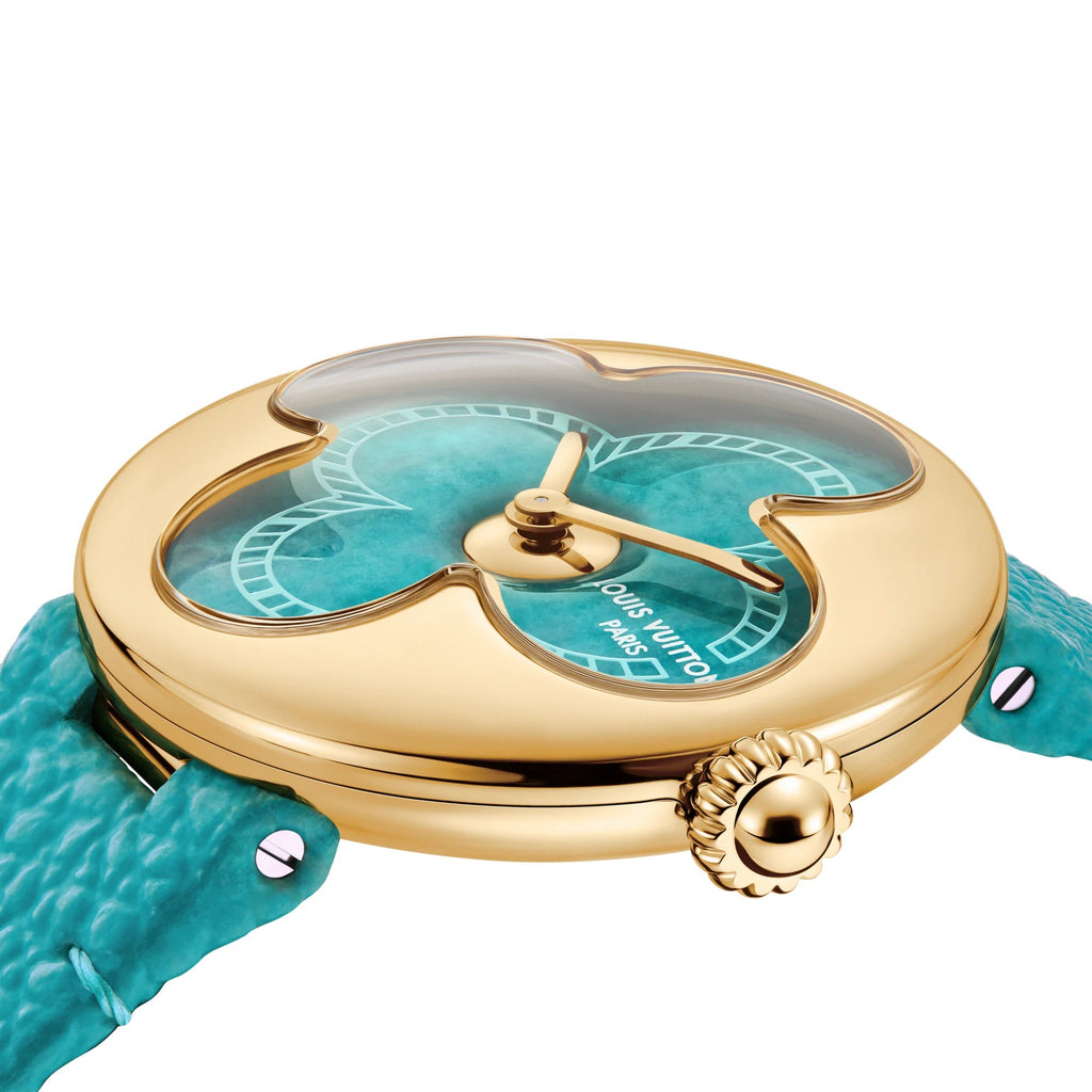 Color Blossom, Quartz, 26 MM, Yellow Gold and Amazonite