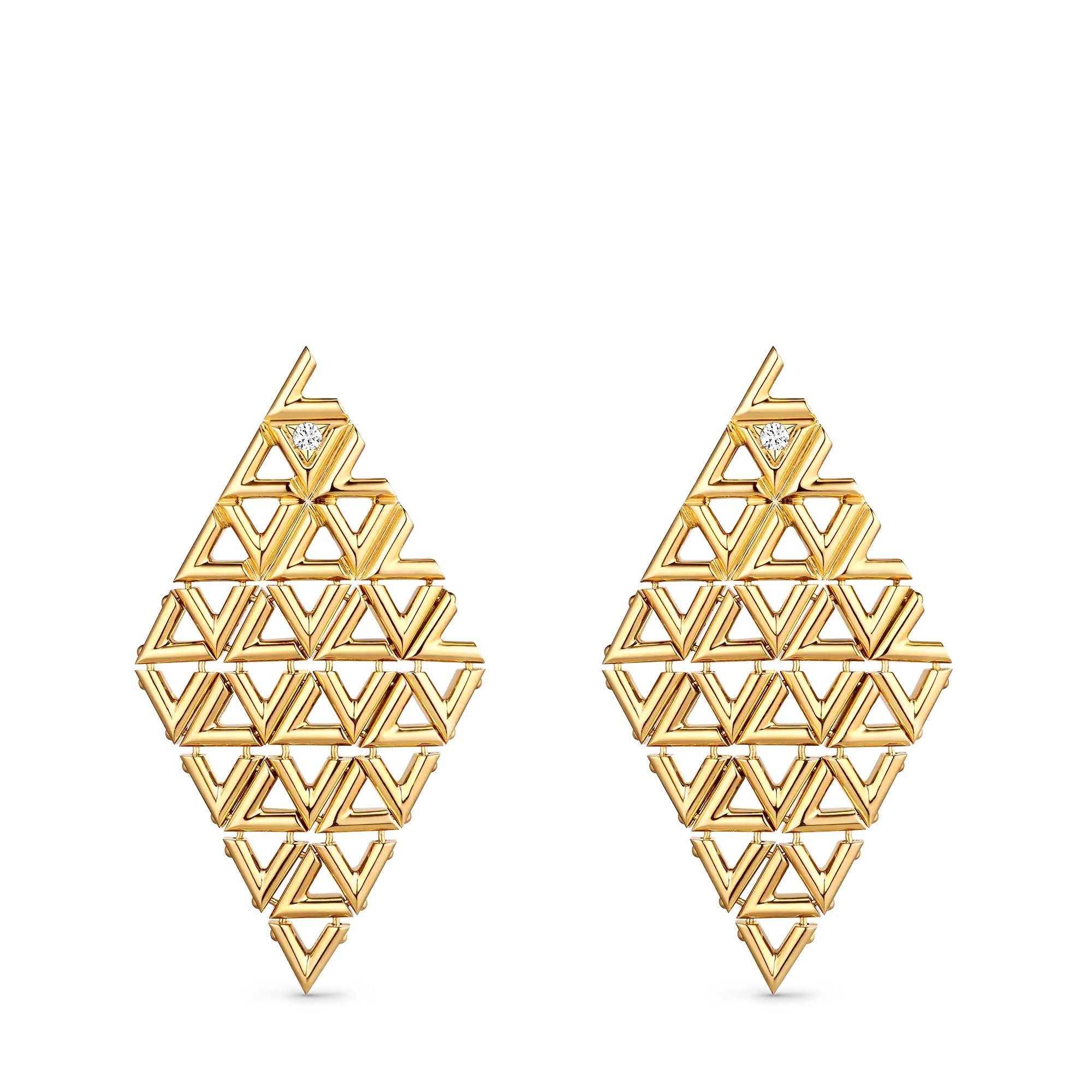 LV Volt Mesh Earrings, Yellow Gold And Diamonds