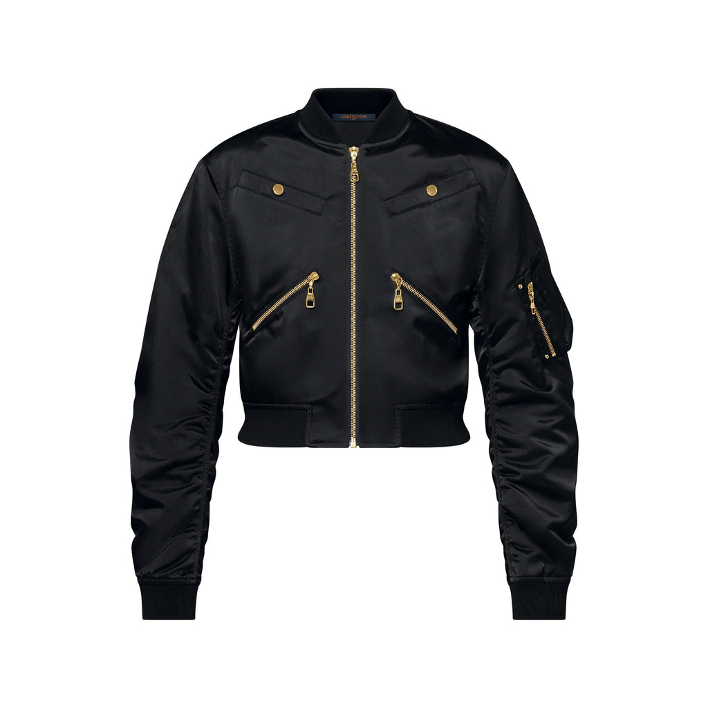 Cropped Ruched-Sleeve Bomber Jacket